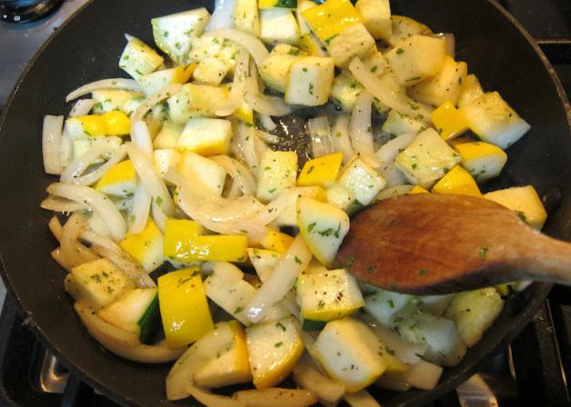 Vegetable saute with eggplants and zucchini. Vegetable saute in the oven