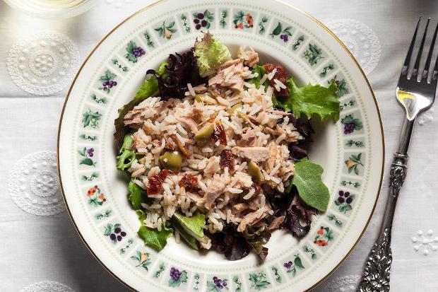 salad from fish canned rice and cucumber