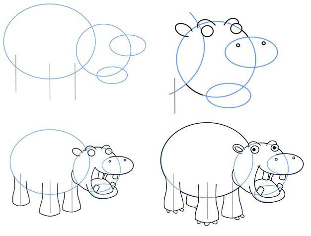 how to draw a hippopotamus for children 