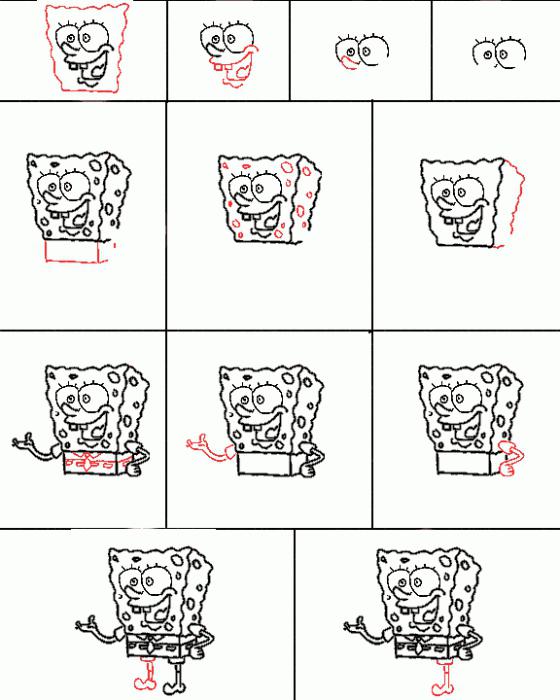 how to draw step by step sponge bean