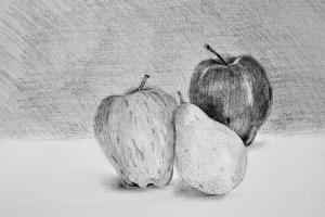 still life apple and pear