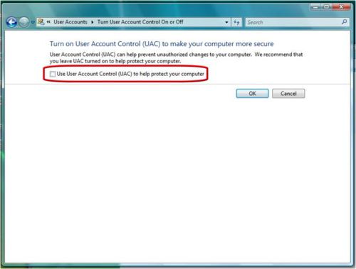 Disable UAC Vista