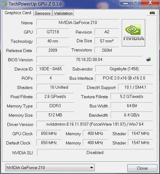 geforce 210 specifications