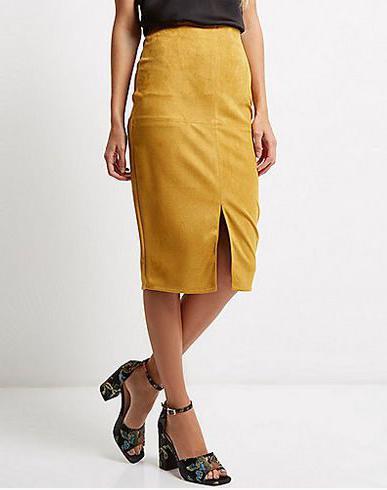 suede skirt mustard