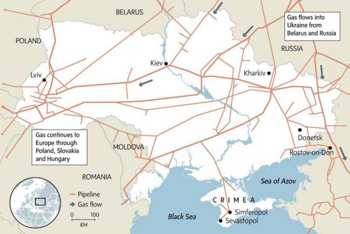 route of the gas pipeline through Ukraine